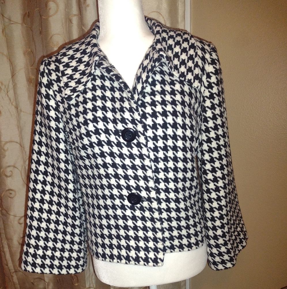 Cropped Houndstooth Checked Jacket - image 4